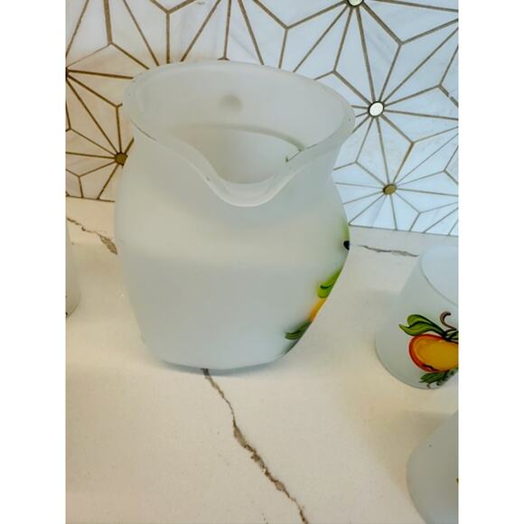 Vintage Gay Fad Hazel Atlas Frosted Peach‎ Pitcher and 5 Glasses | Hand-Painted - Picture 7 of 10